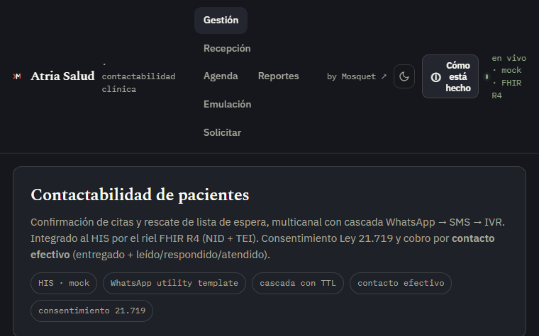Atria Salud — Contactabilidad clínica