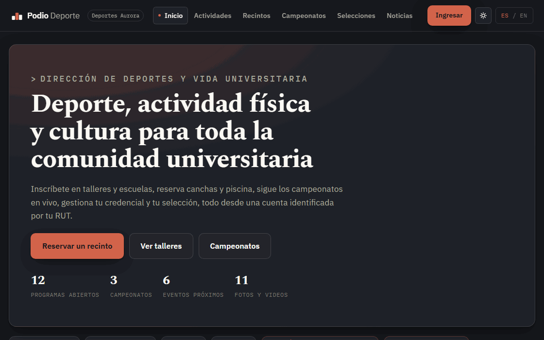 Podio Deporte — Gestión deportiva institucional